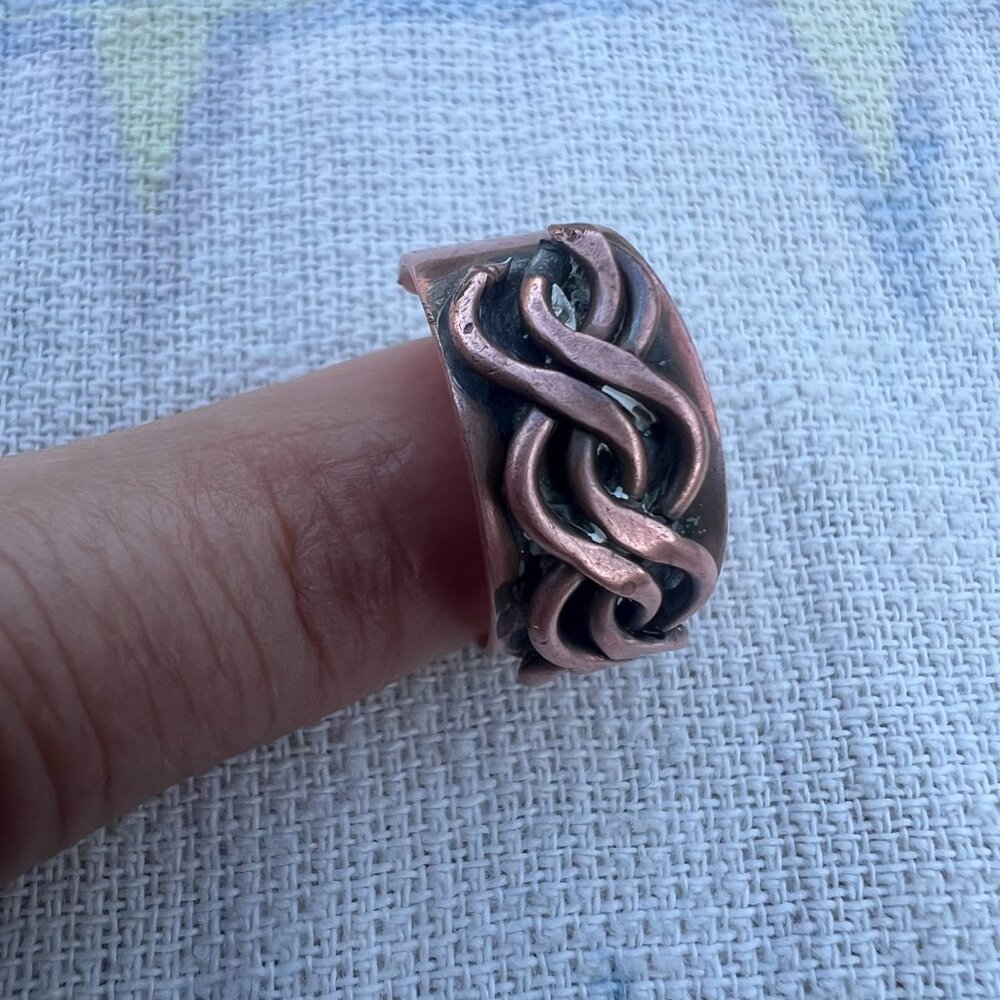 Vintage Solid Copper Braided Adjustable Ring Mid … - image 3